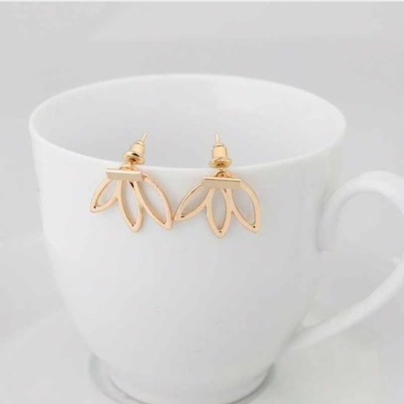 Lotus Flower Peek-a-boo Stud Earrings Gold Silver - Picture 8 of 8